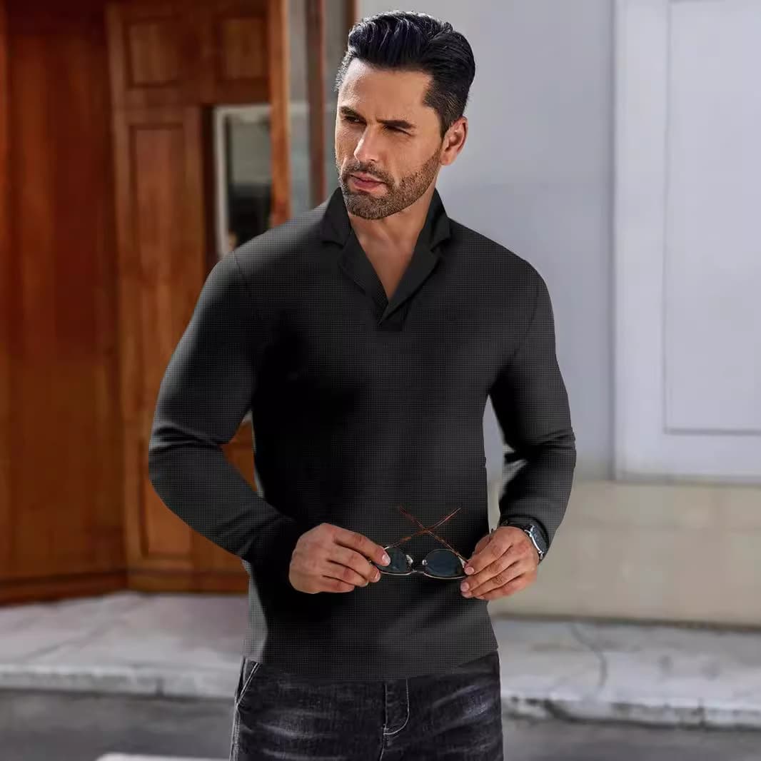 Camisa casual de color sólido manga larga para hombre