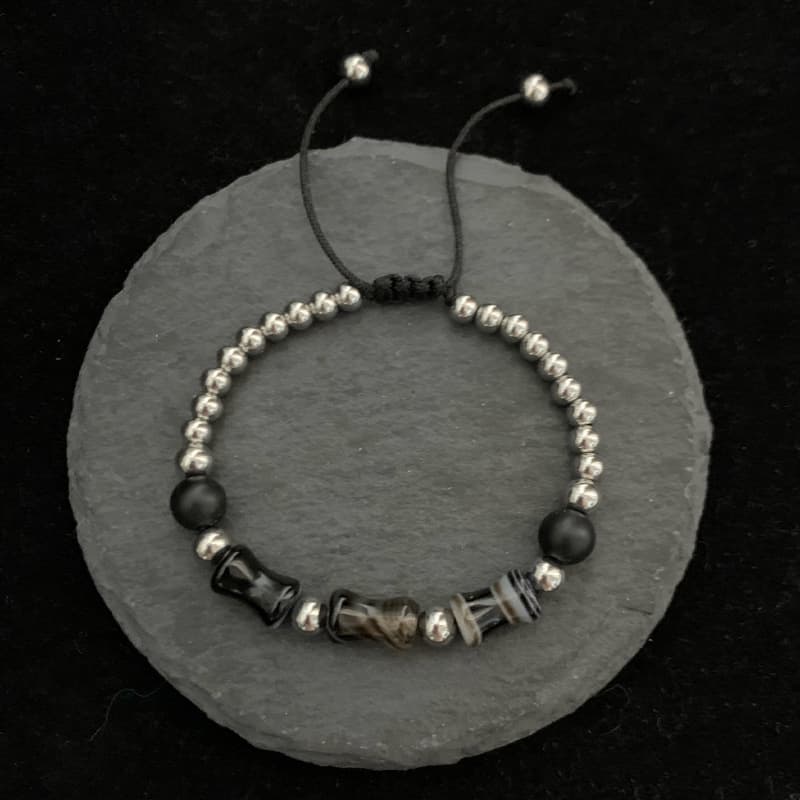 Pulsera ágata bambú acero inoxidable retro