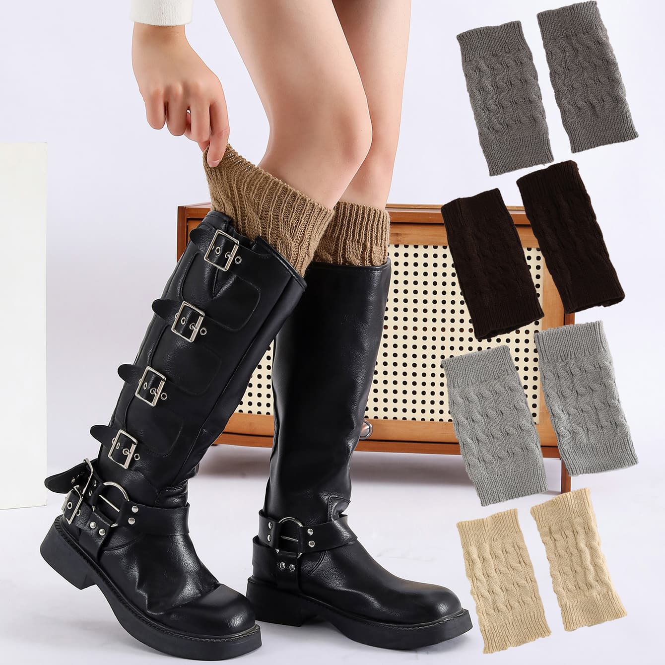 Calcetines leg warmer de punto con diseño de cable para danza