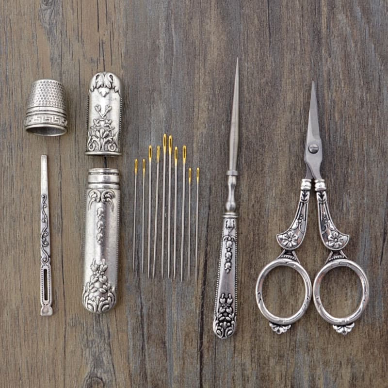 Set de dedal y tijeras para costura