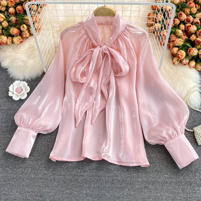 Blusa larga con lazo para mujer talla grande elegante