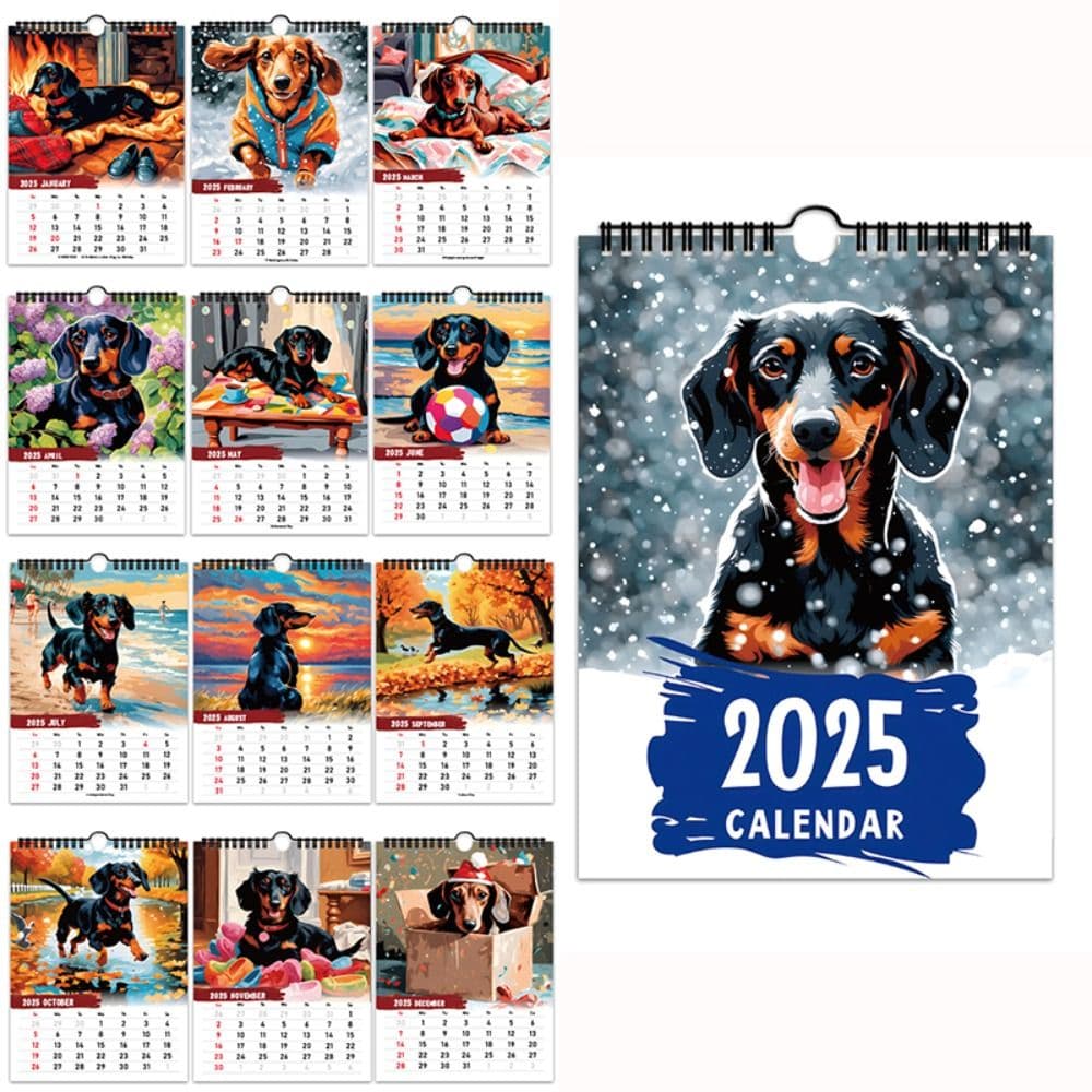 Calendario mural dachshund con planificador semanal y mensual