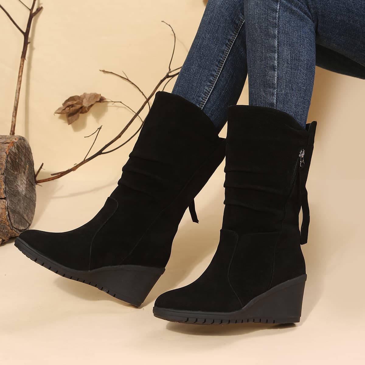 Botas Martin mujer talla grande talón bajo punta redonda