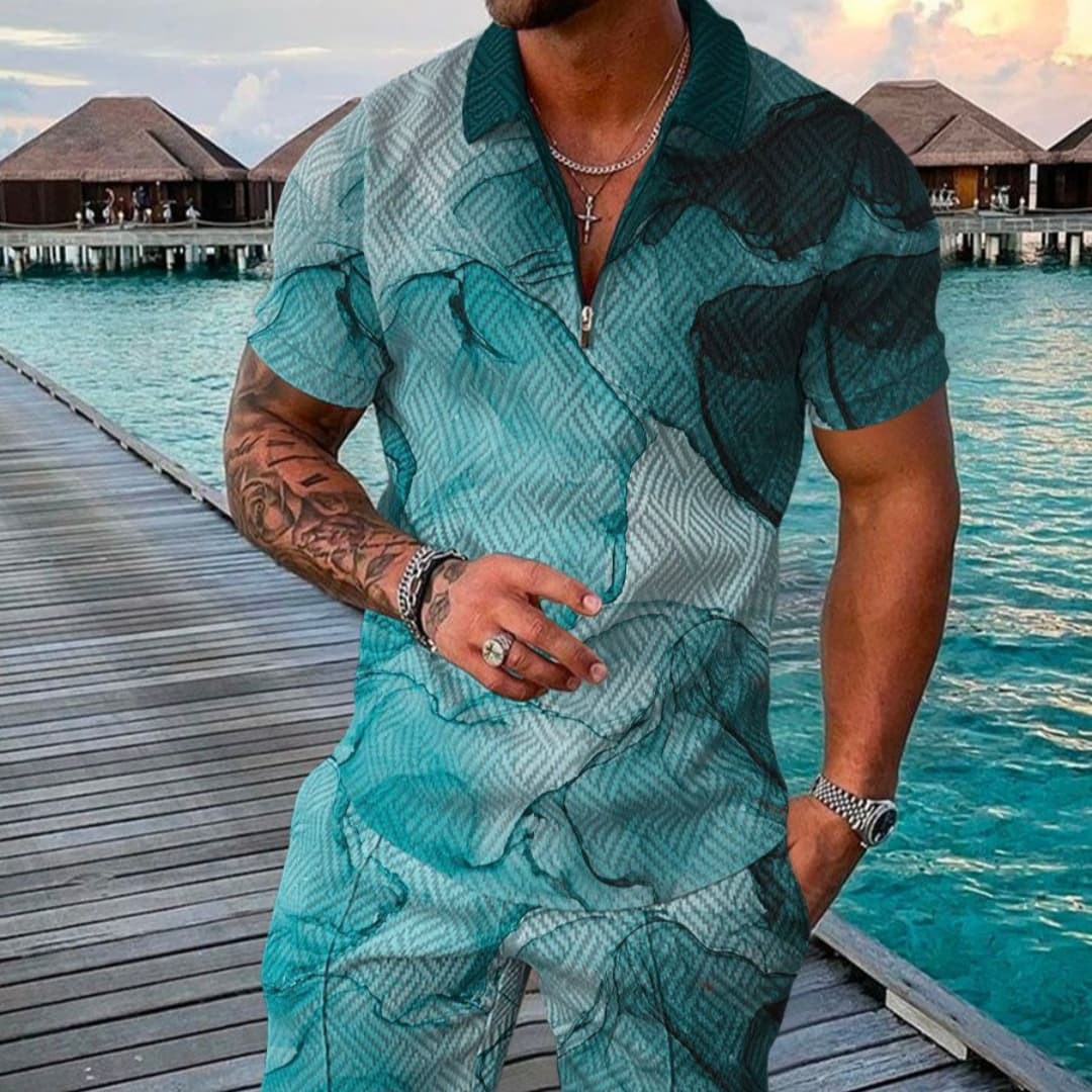 Conjunto de polo y pantalón corto estampado para hombre