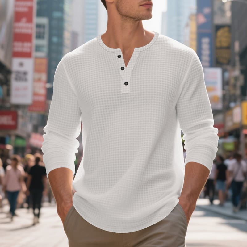 Playera manga larga con cuello Henley