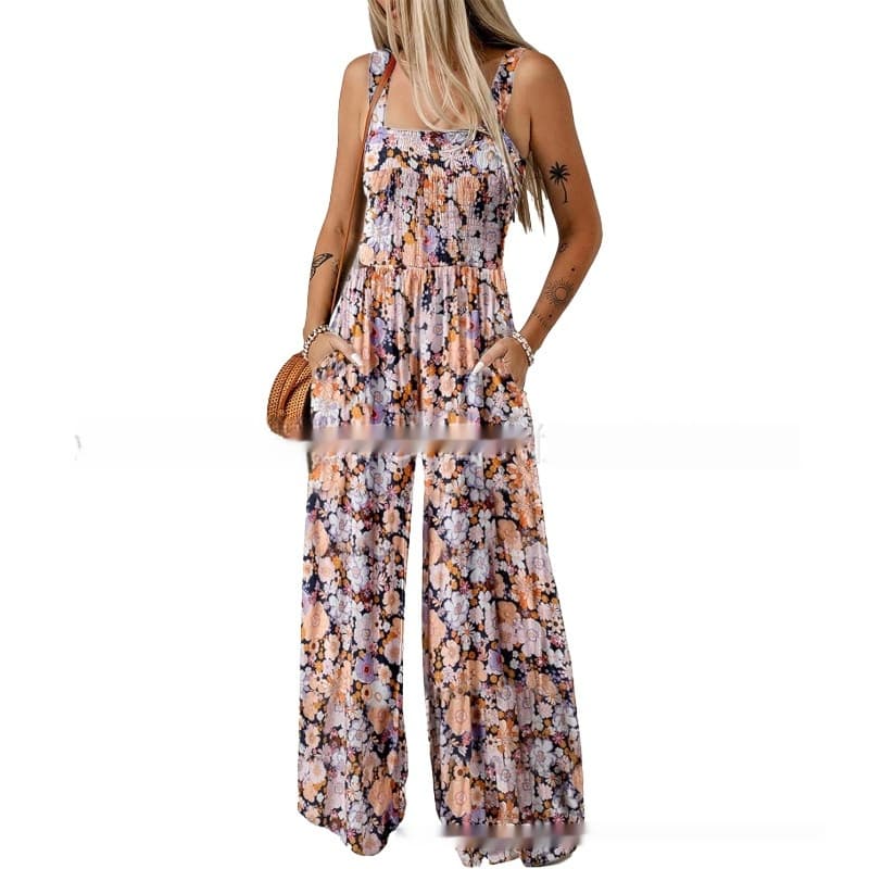 Overol boho con estampado floral y tirantes finos