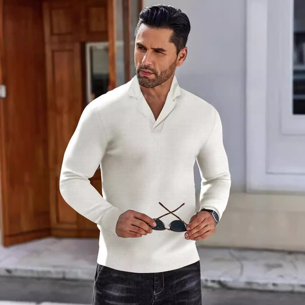 Camisa casual de color sólido manga larga para hombre