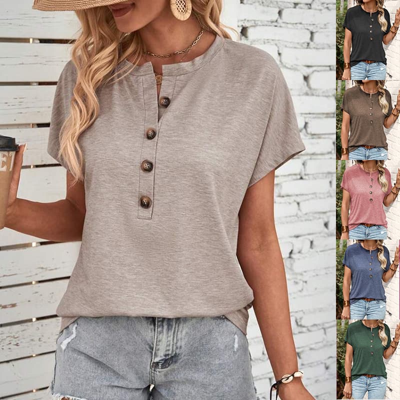 Blusa de botones con mangas cortas para mujer