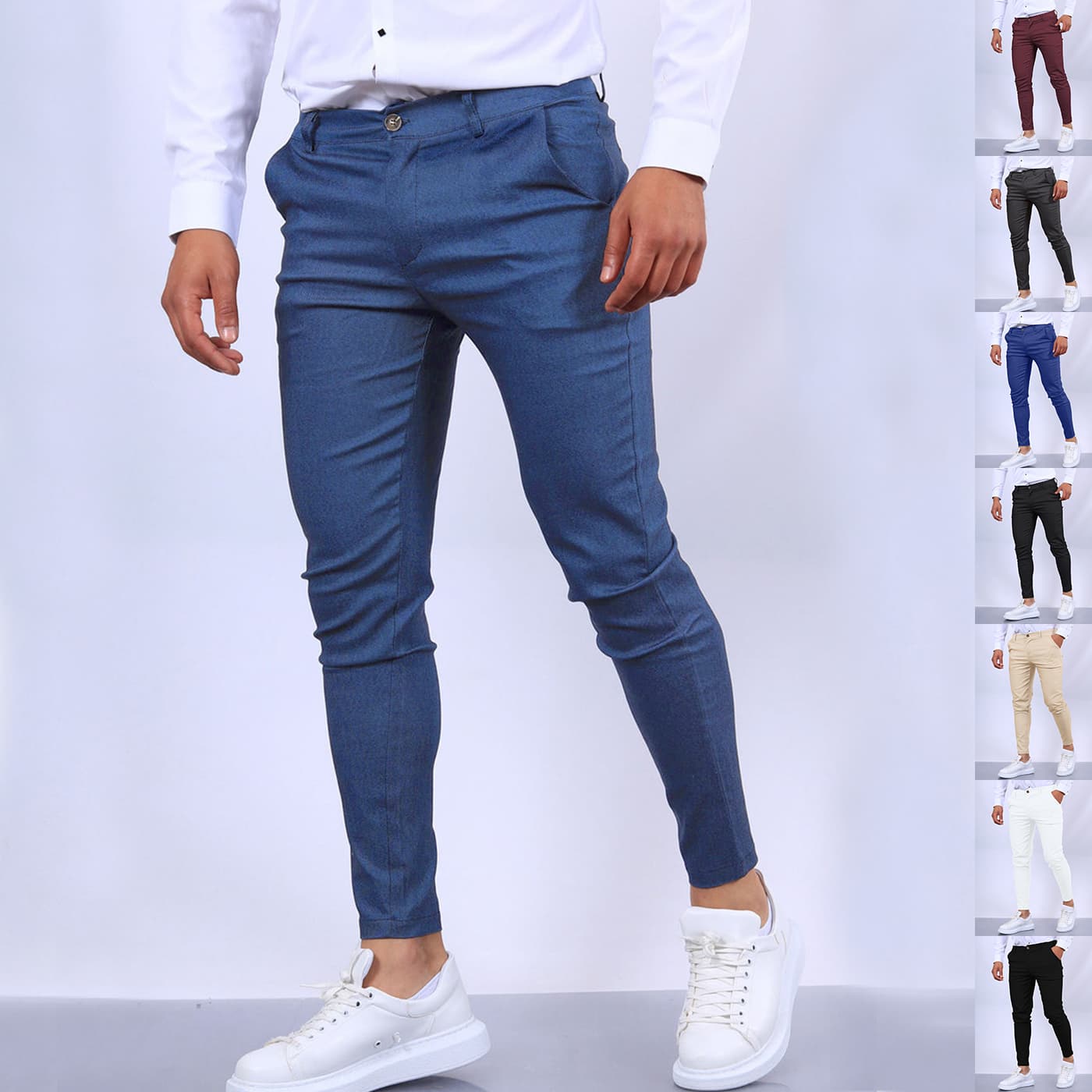 Pantalones ajustados de oficina con botones, corte lápiz