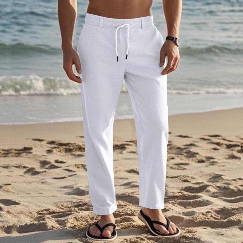Pantalones rectos de algodón y lino para hombre