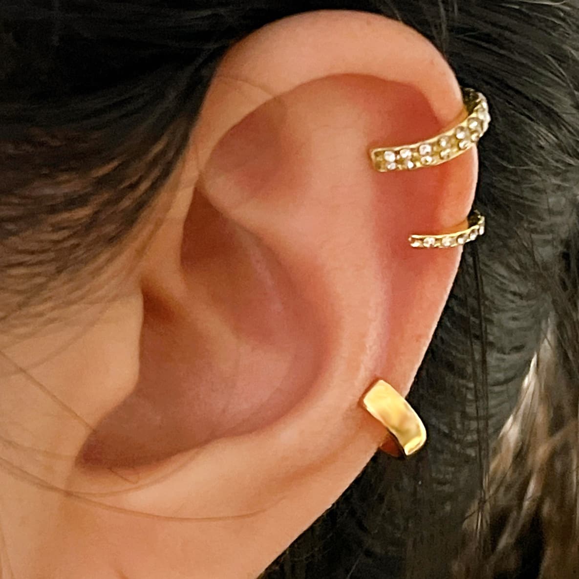 Aro clip tipo C con diamantes, juego de tres piezas