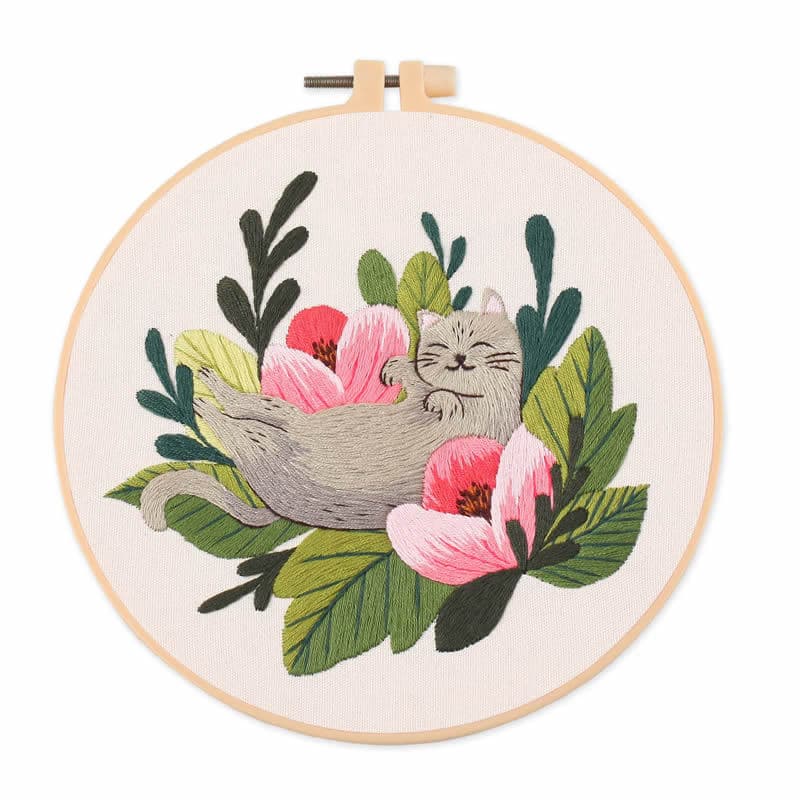 Kit de bordado DIY con gatos, incluye marco y lienzo