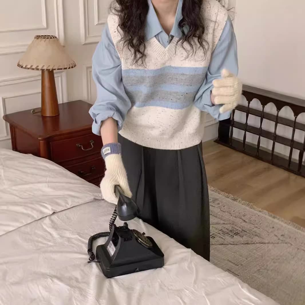 Chaleco tejido a rayas suelto sin mangas