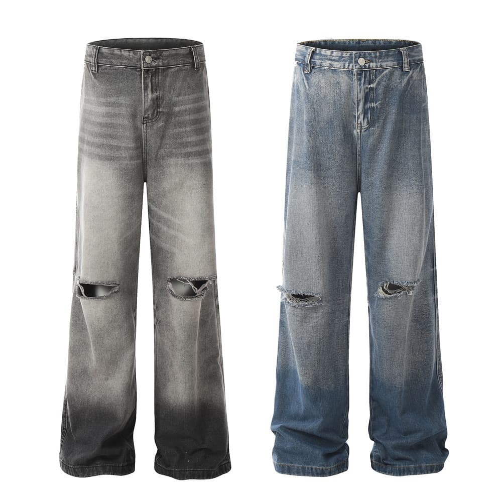 Jeans vaquero desgarre con degradado vintage