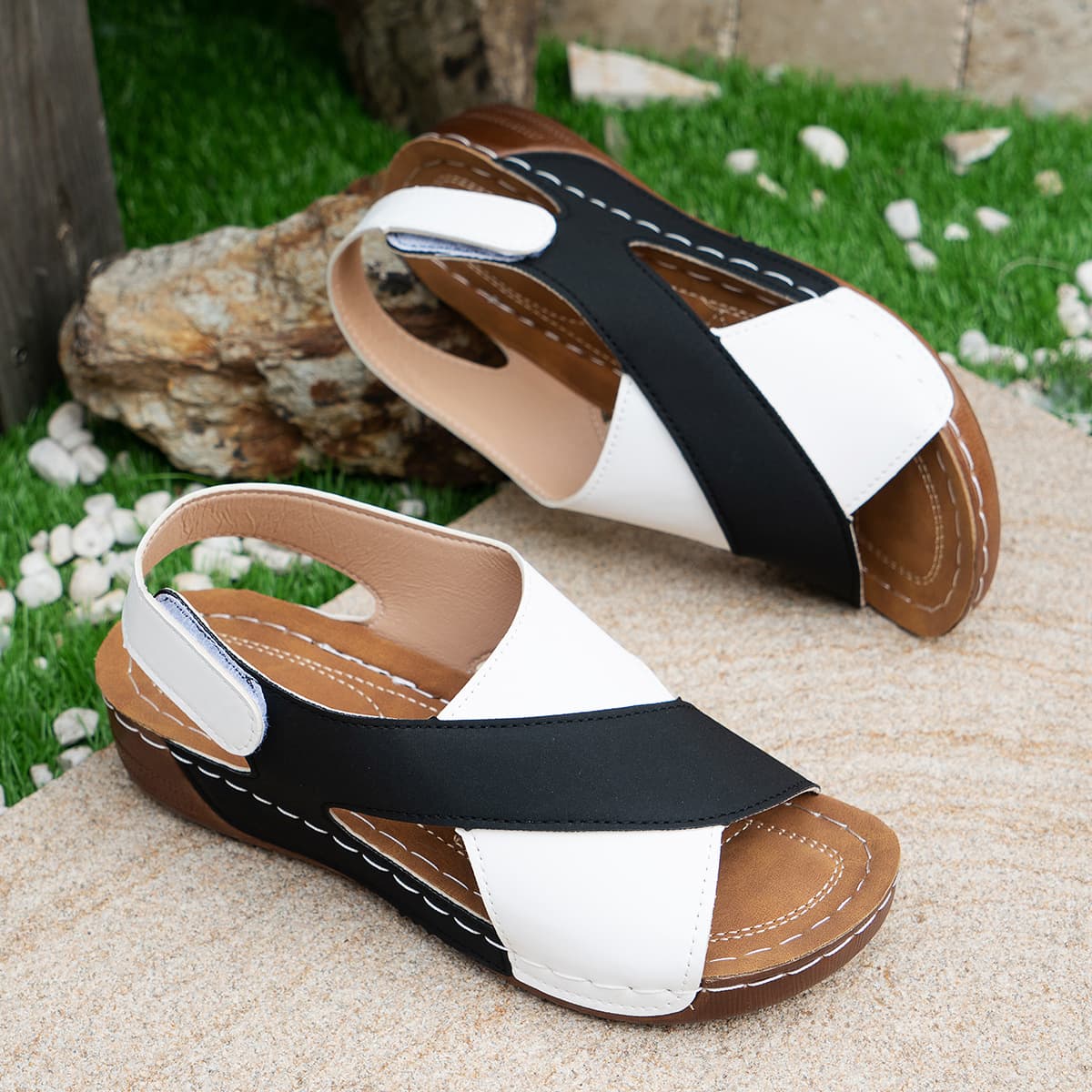 Sandalias de verano para mujer con suela gruesa y diseño de tiras cruzadas