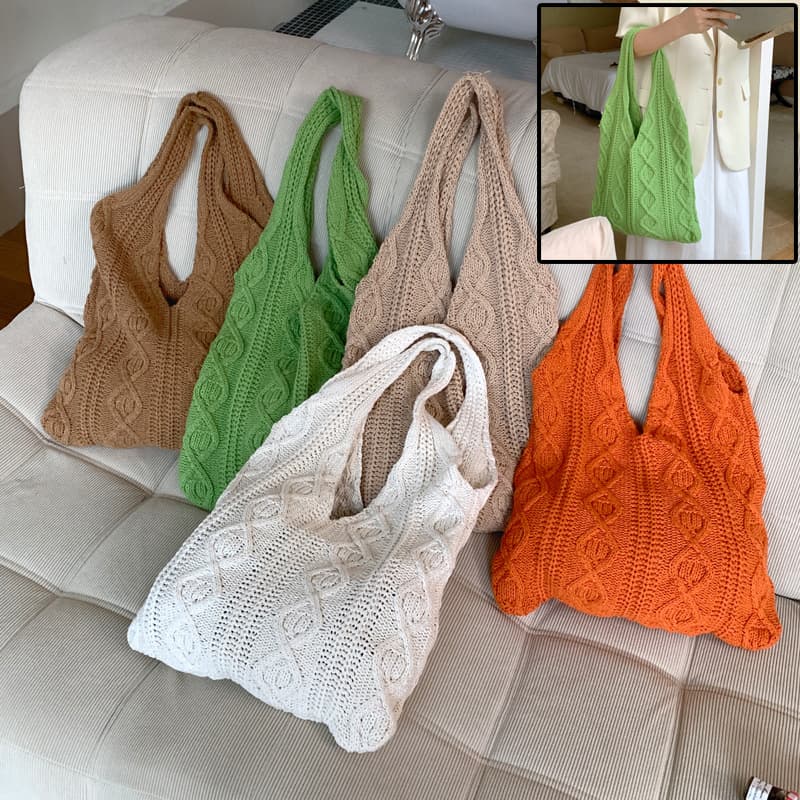 Bolsa de mano tejida de gran capacidad para mujer