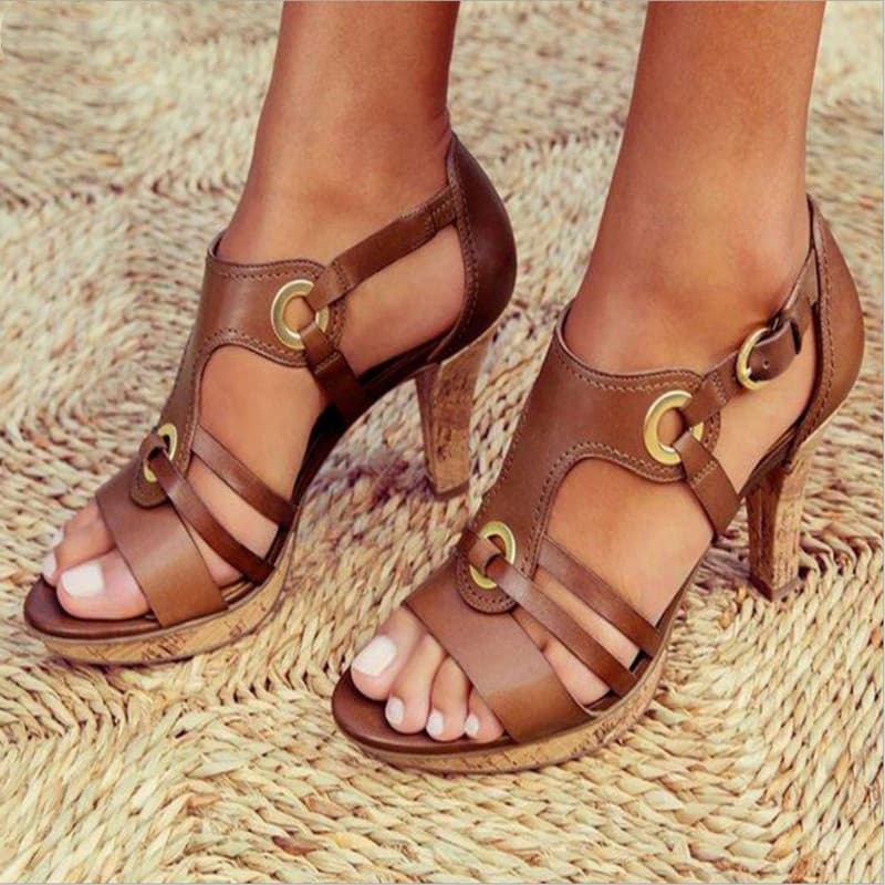 Sandalias de tacón alto con punta redonda para mujer