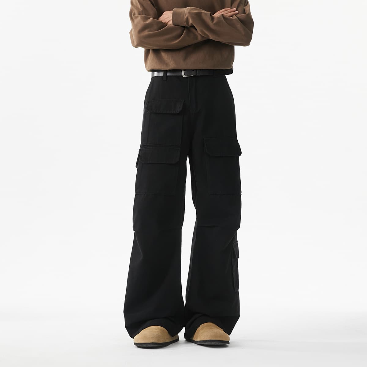 Pantalones holgados multi-bolsillos de algodón