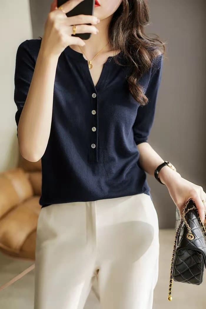 Suéter tejido cuello V estilo casual japonés y coreano