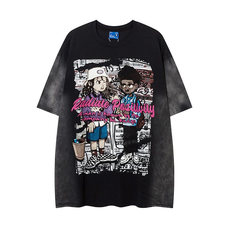 Camiseta de manga corta con animación pintada para hombre