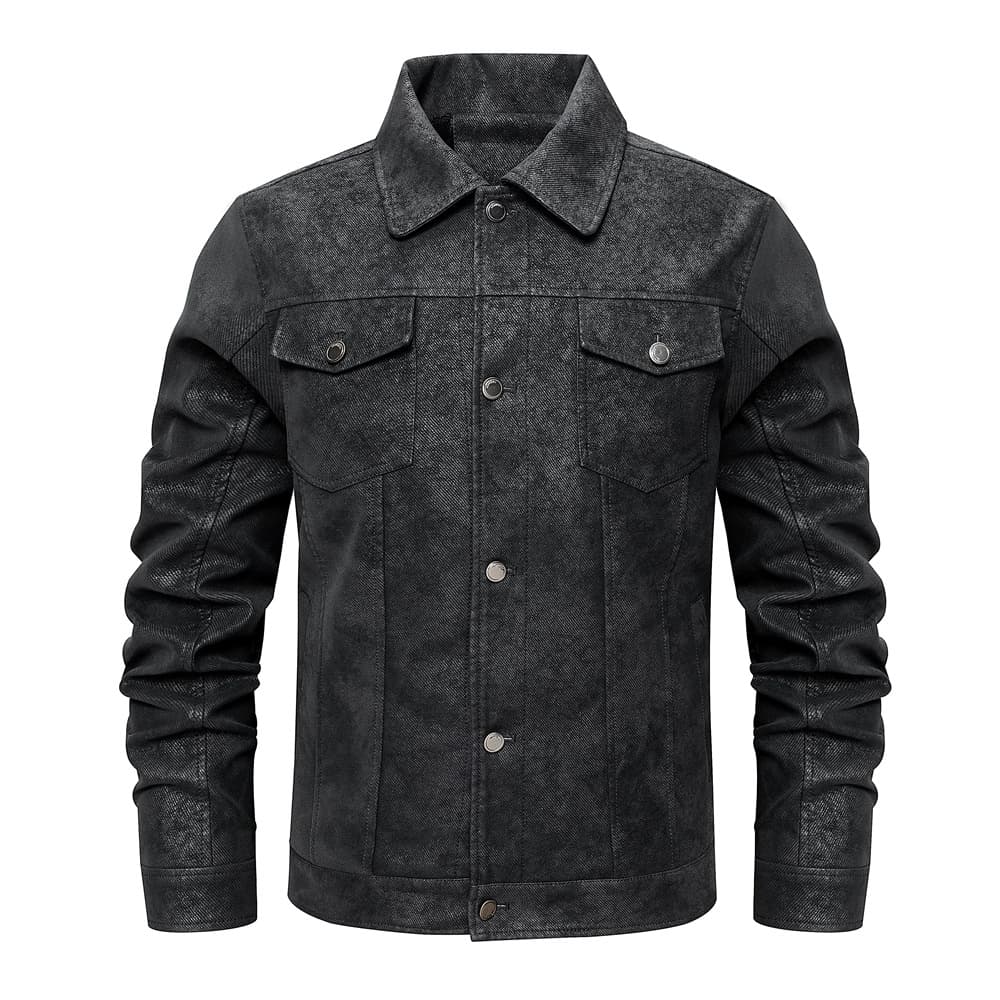 Chaqueta de cuero PU slim fit con bolsillos para hombre