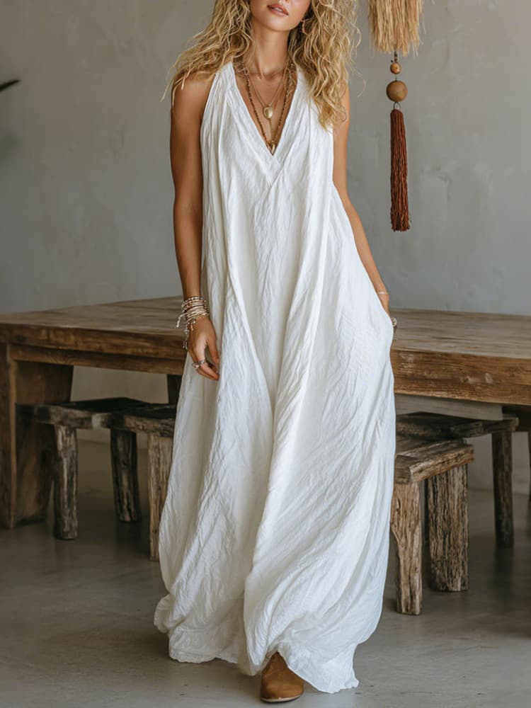 Vestido largo flojo sin mangas con bolsillos delanteros