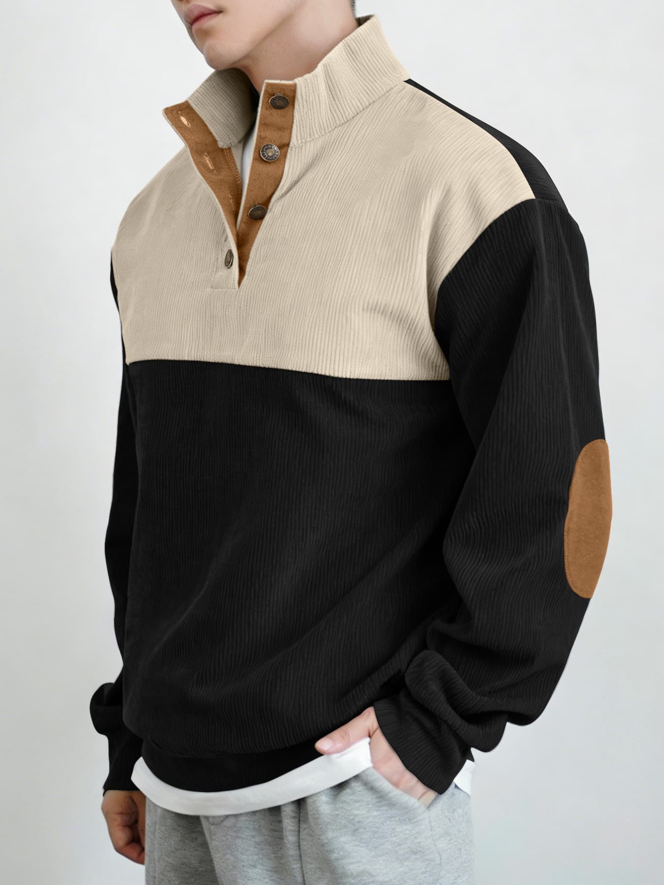 Chaqueta de pana con capucha y cuello alto para hombre