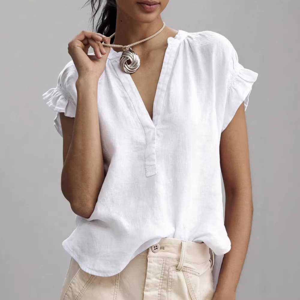 Blusa de algodón y lino con manga acampanada