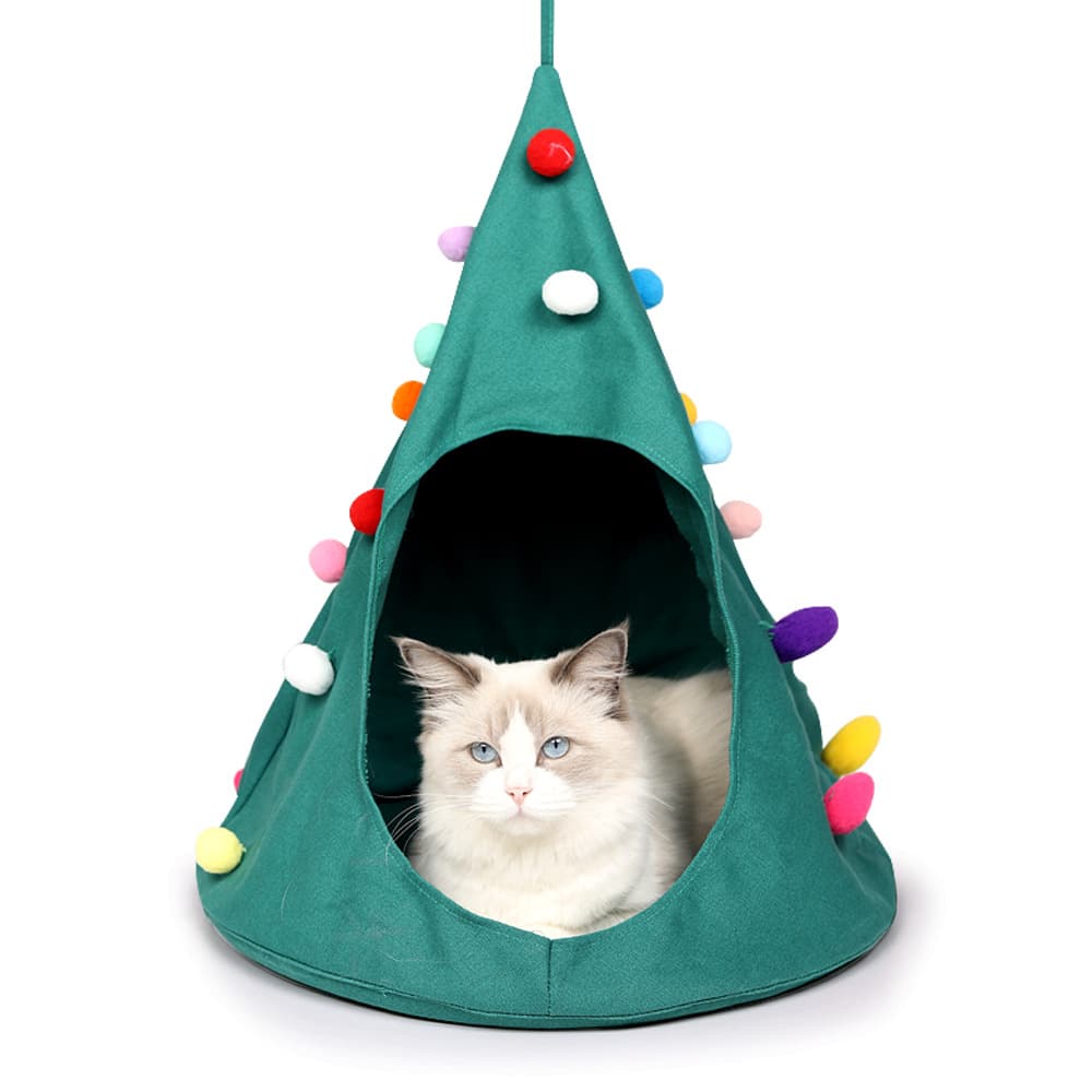 Hamaca cónica de tela para gatos diseño navideño