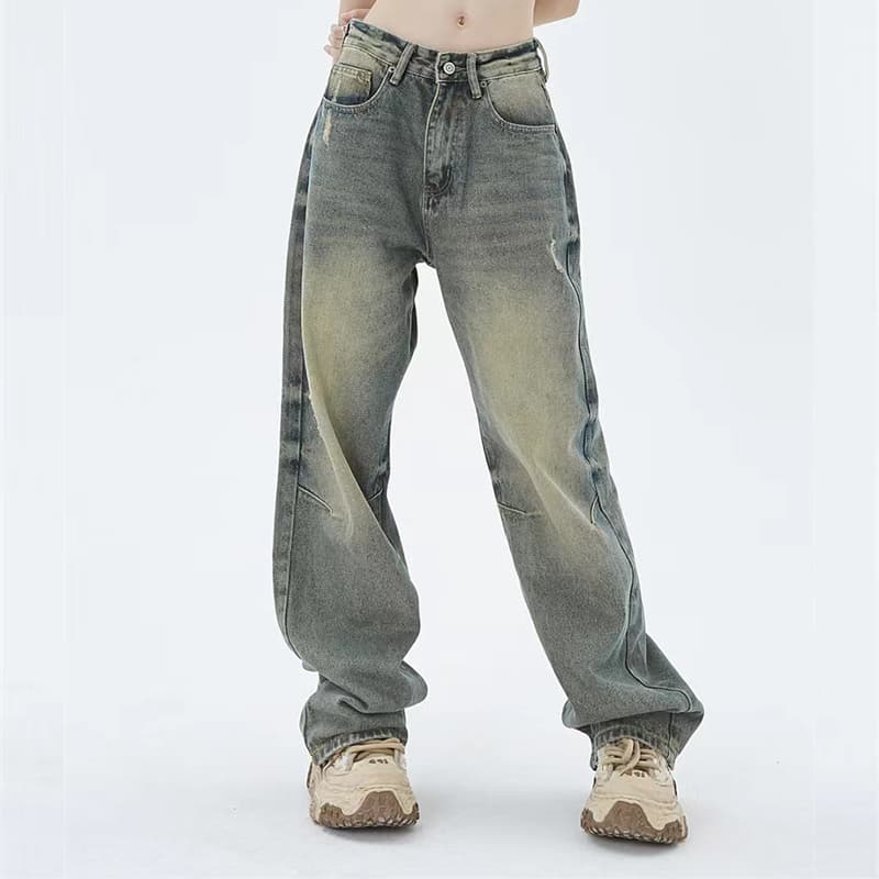 Pantalones vaqueros amarillo tierra lavados para hombre