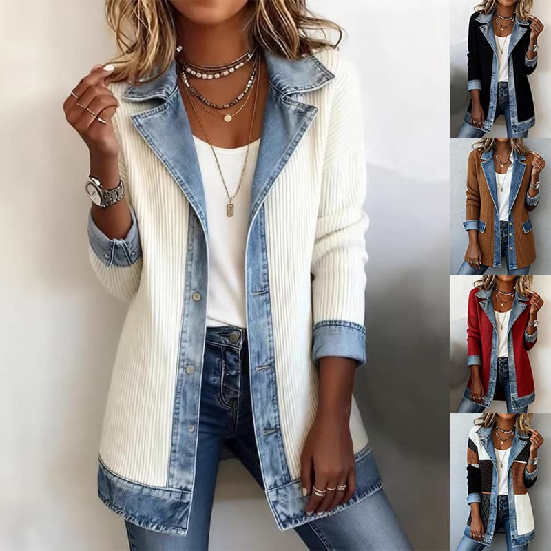 Chaqueta de patchwork denim para mujer con botones