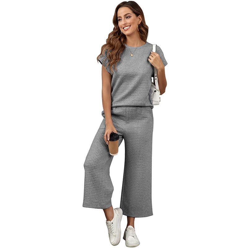 Conjunto casual de dos piezas con textura y diseño europeo