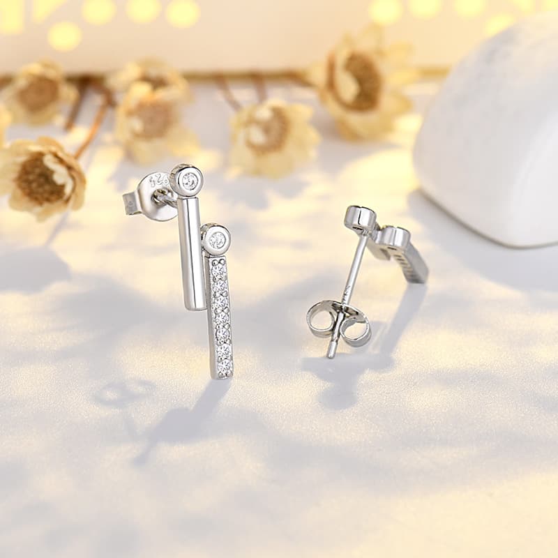 Aretes de diamante plata esterlina doble capa