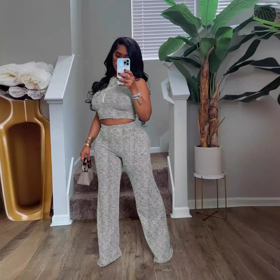 Conjunto sin mangas con pantalón ancho estampado