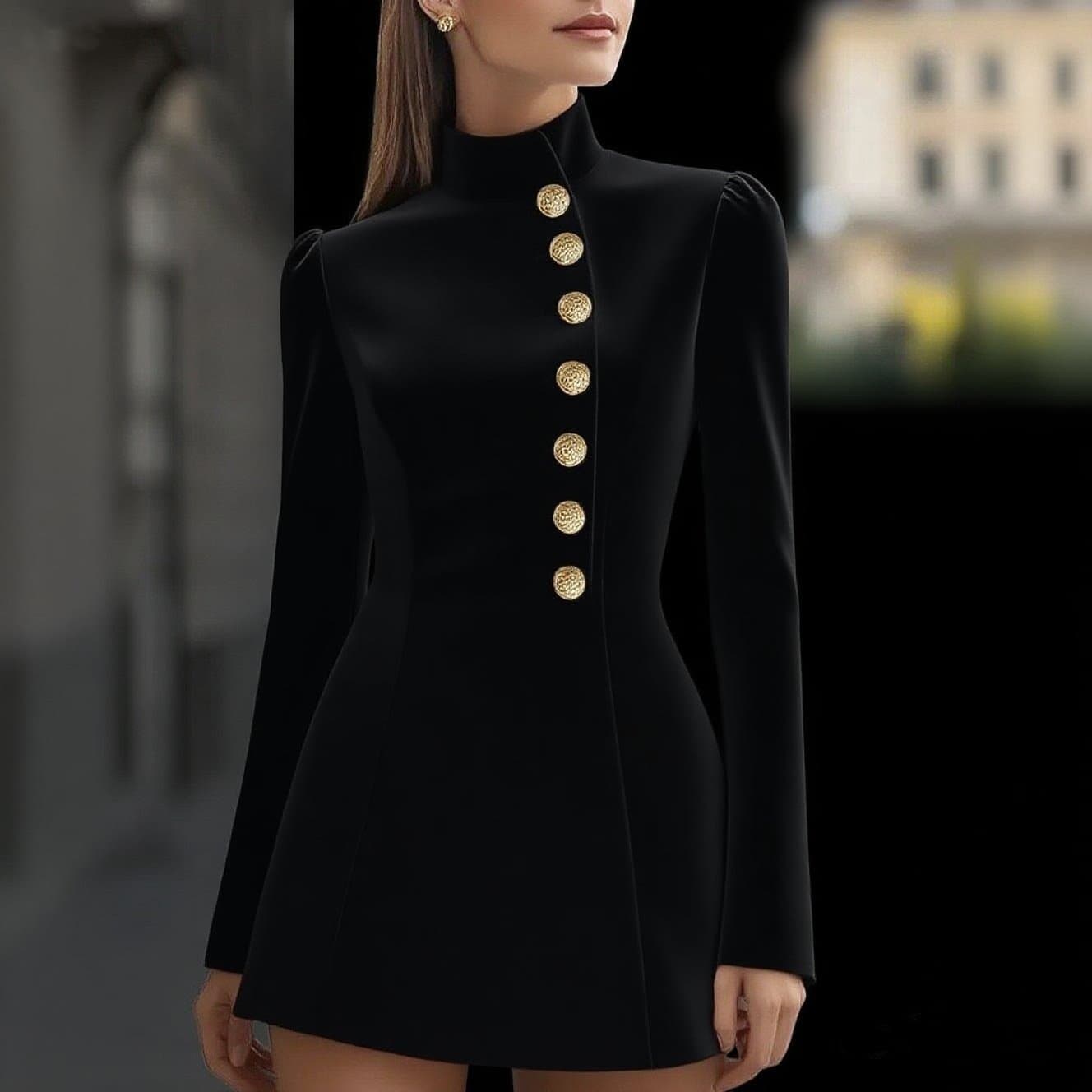 Vestido elegante entallado de manga corta con cuello parado