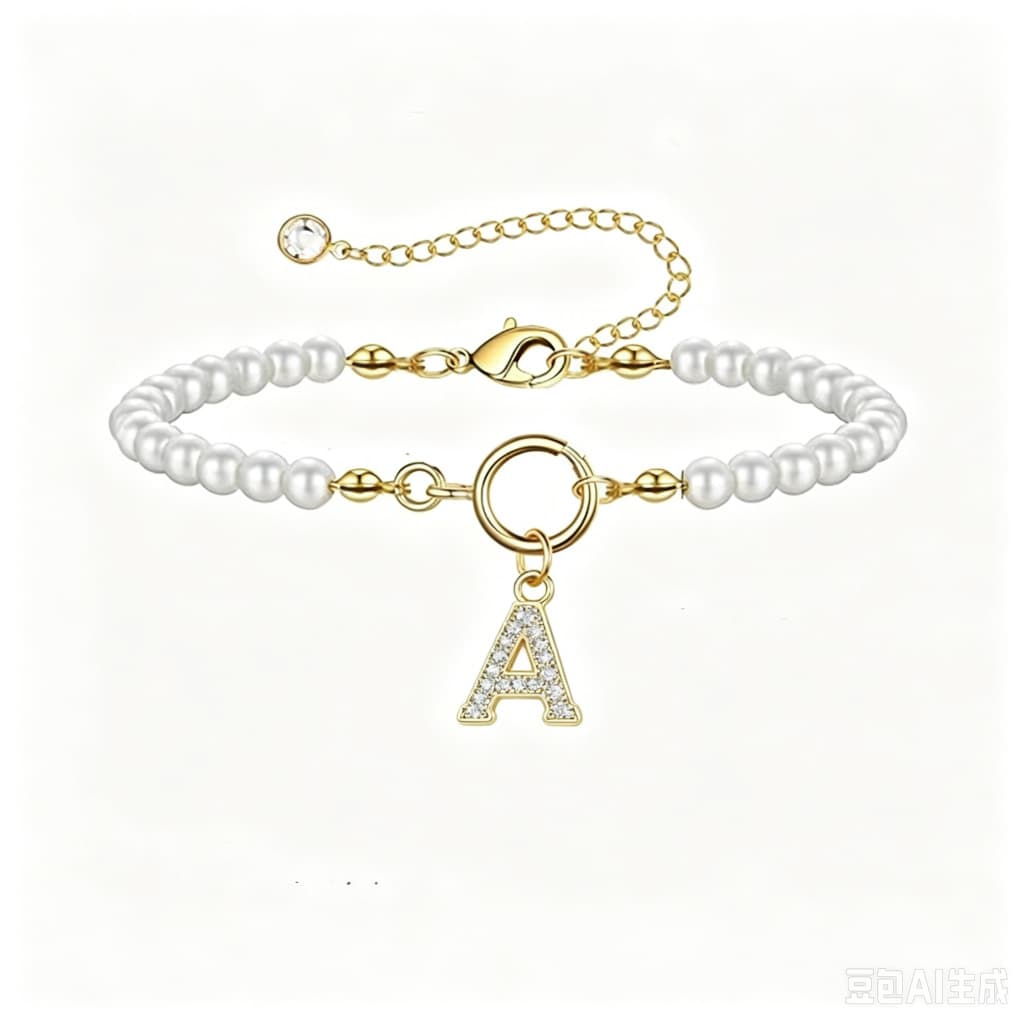 Pulsera de letra inicial con perla de 6 mm para mujer