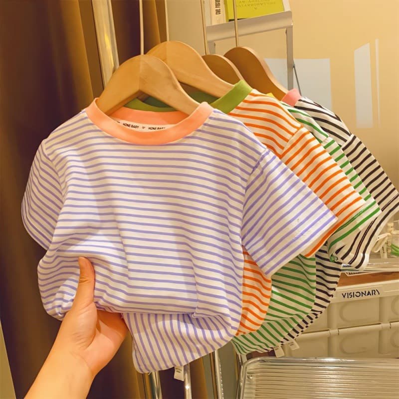 Camiseta de rayas para bebés y niñas pequeñas, manga corta