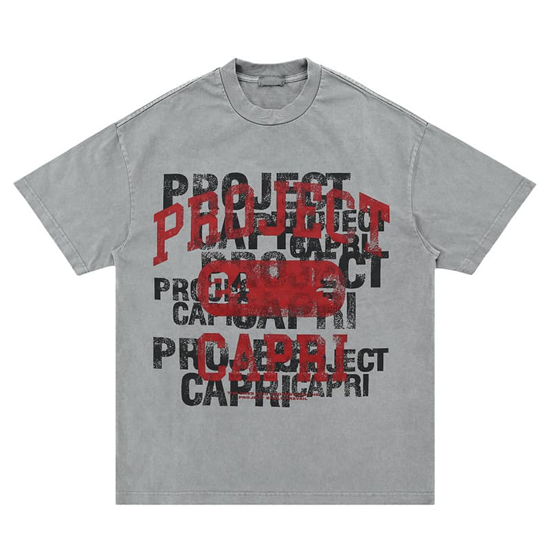 Camiseta manga corta vintage con letras impresas