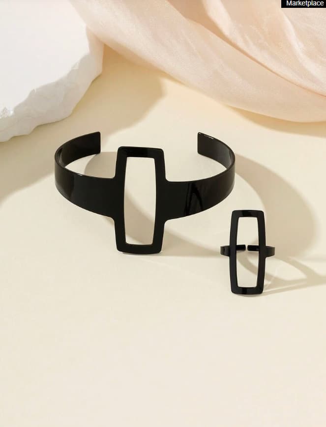 Pulsera y anillo geométrico retro para mujer