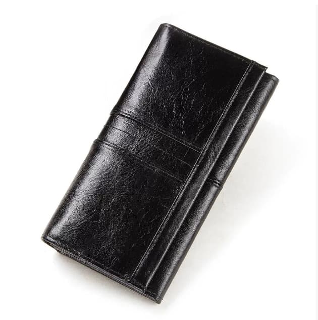 Cartera de cuero de gran capacidad con múltiples compartimientos