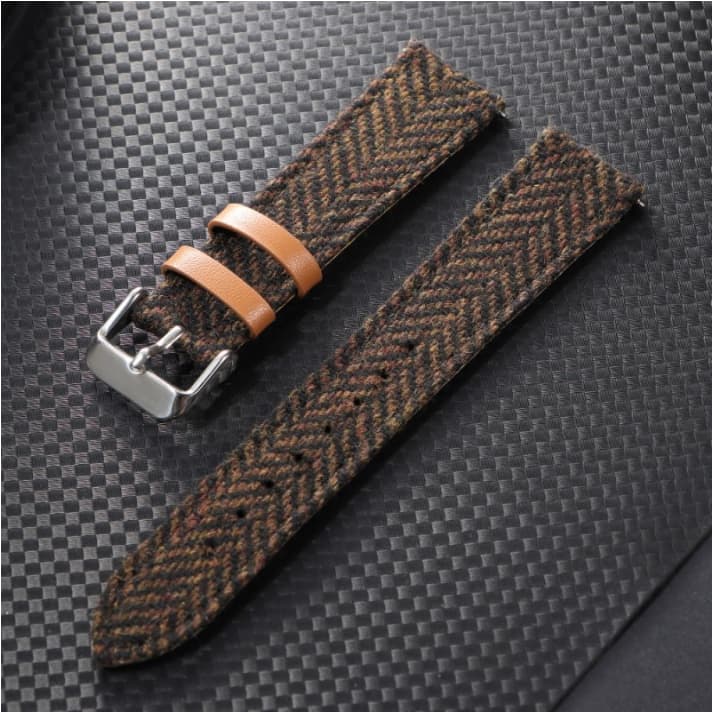Correa de reloj de cuero y tweed estilo vintage