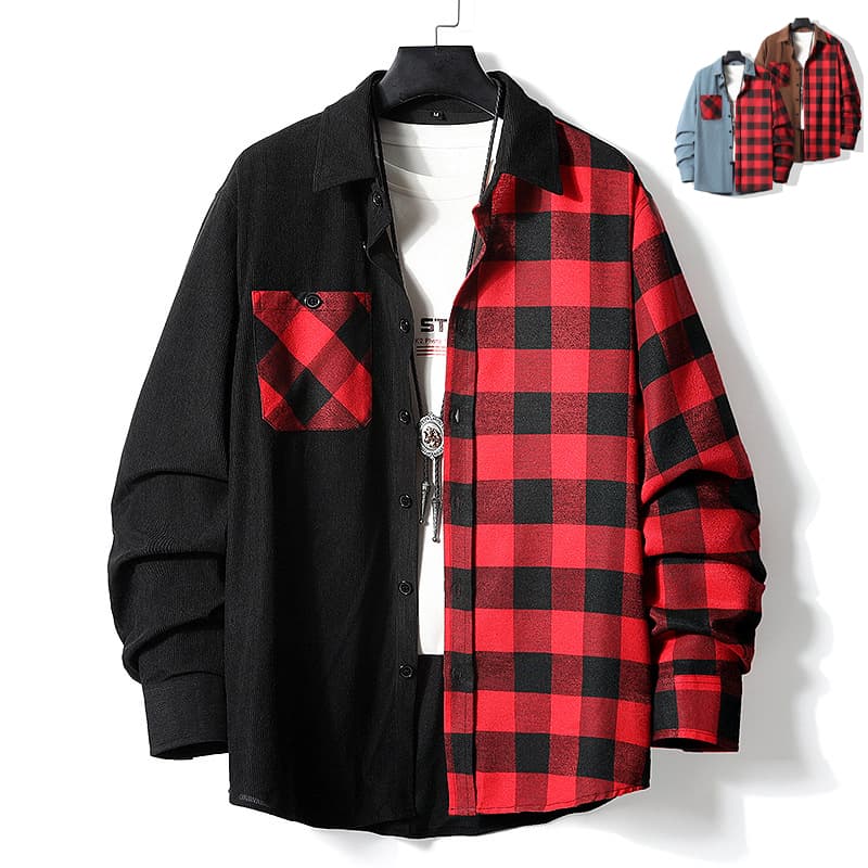 Camisa casual de cuadros en pana para otoño-invierno