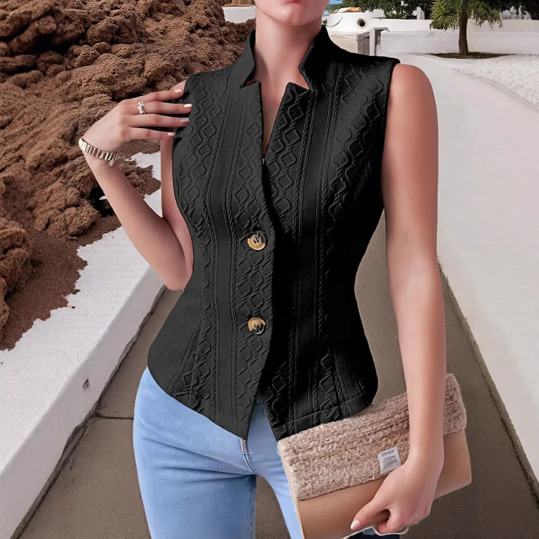 Chaleco sin mangas con cuello V y botones