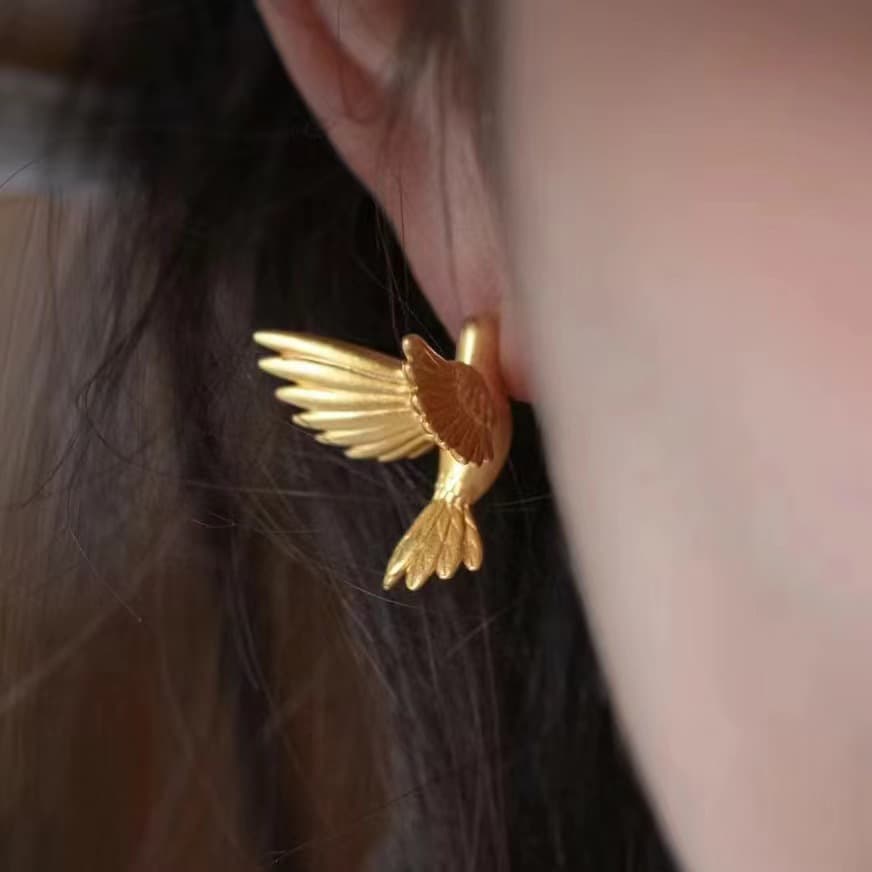 Aretes de botón con diseño de pájaro estilo retro