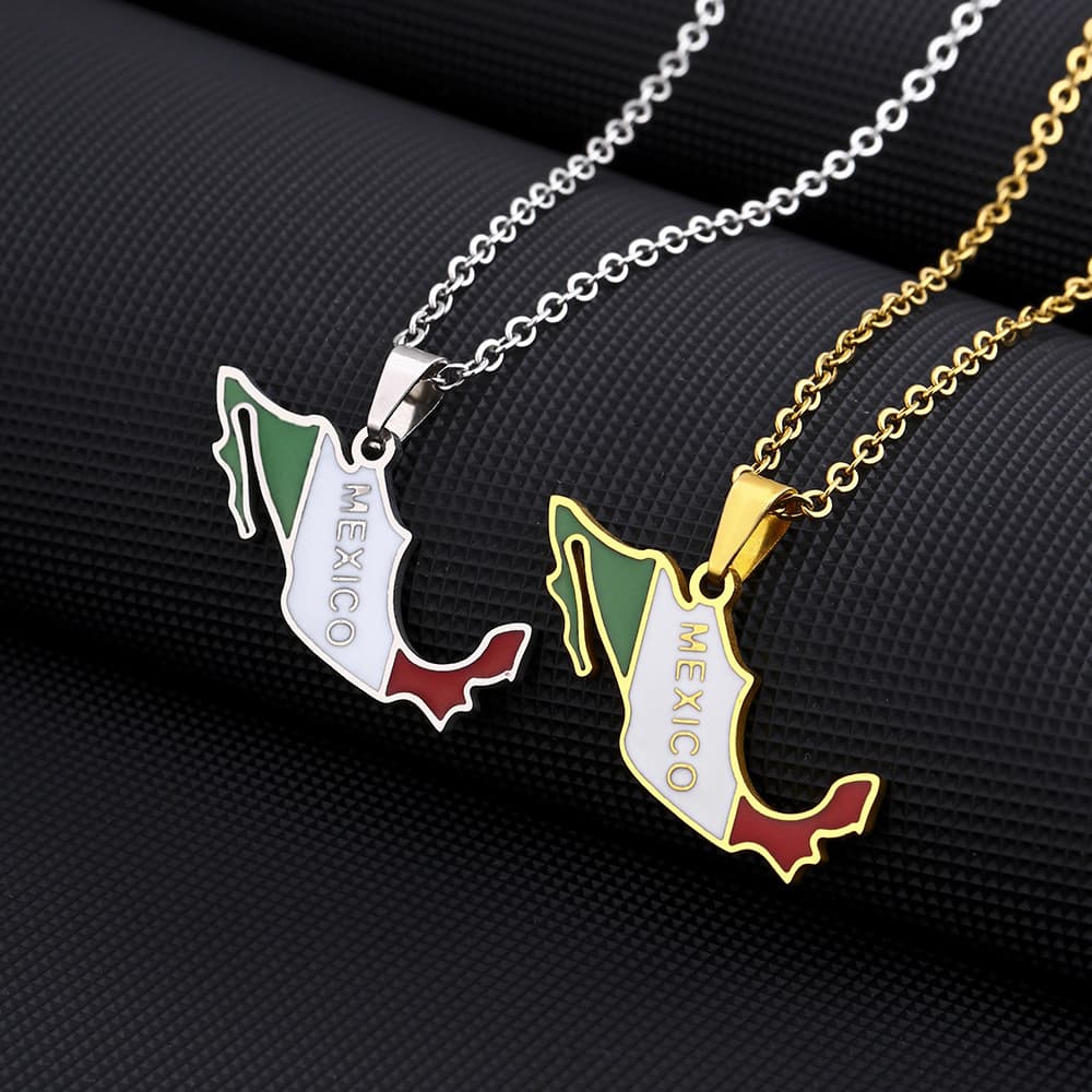 Collar con dije de mapa de México en acero inoxidable para pareja