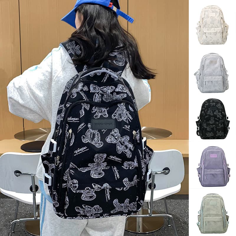 Mochila versátil con diseño de osos para mujer