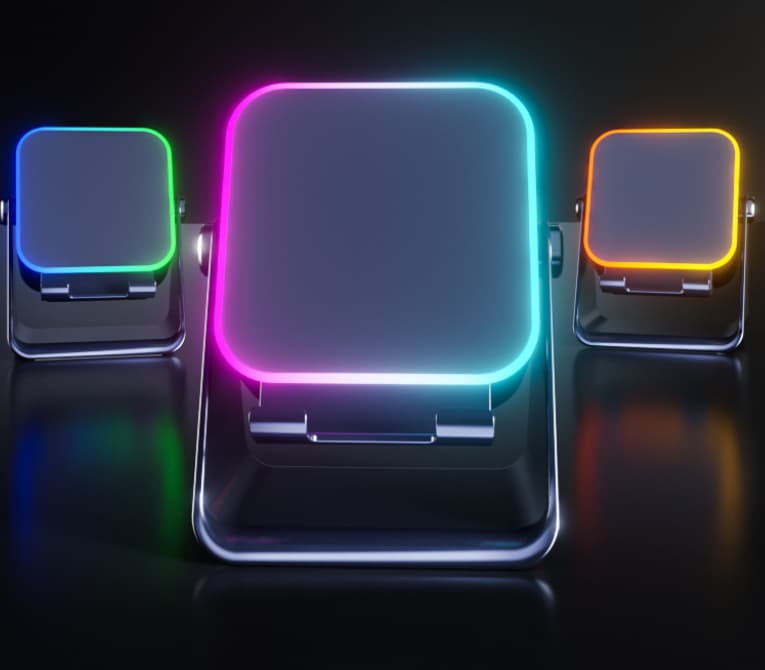 Soporte plegable con carga inductiva, altavoz y luz ambiente