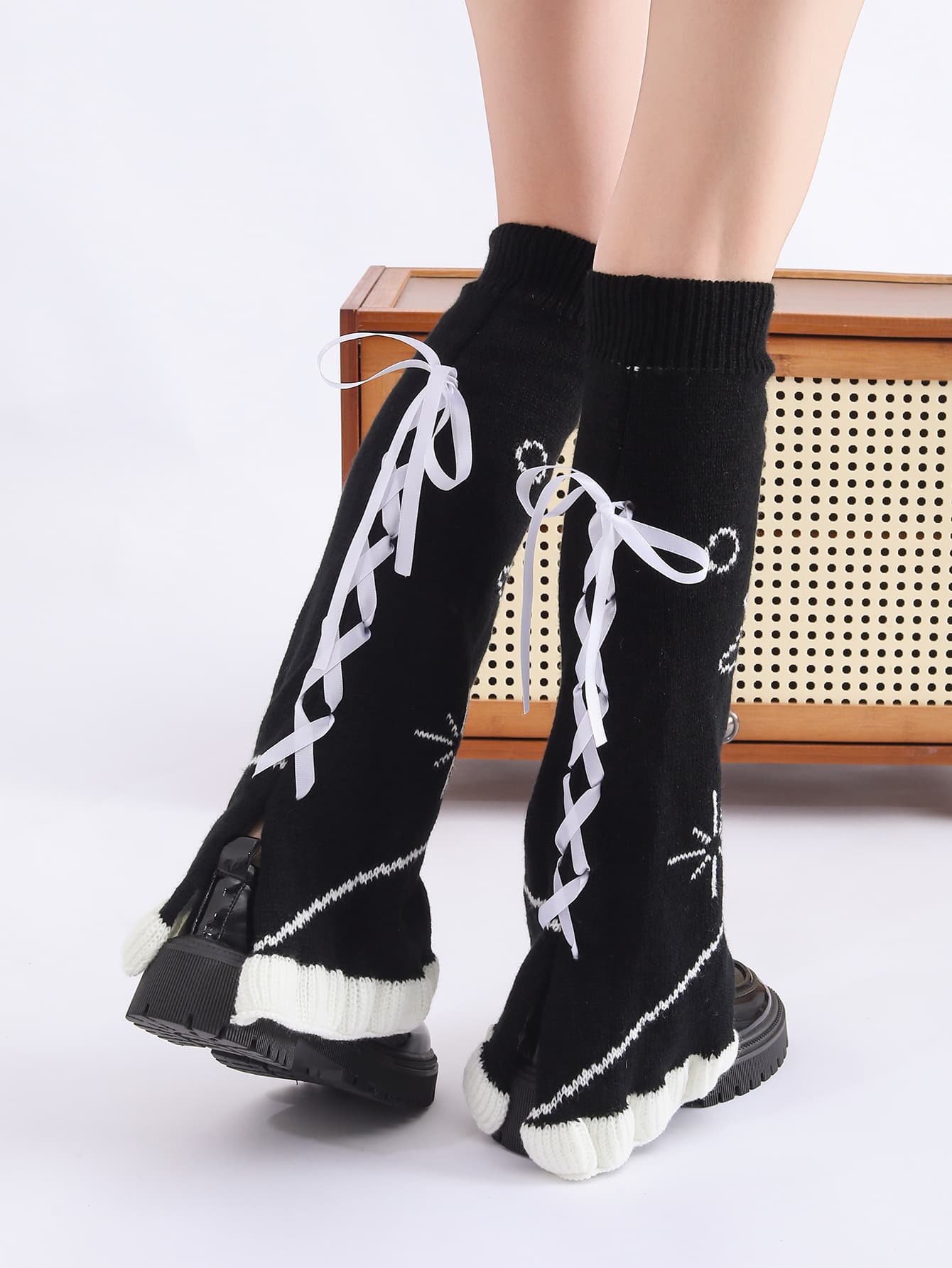 Calentadores de pierna estilo Y2K goth lolita con encaje