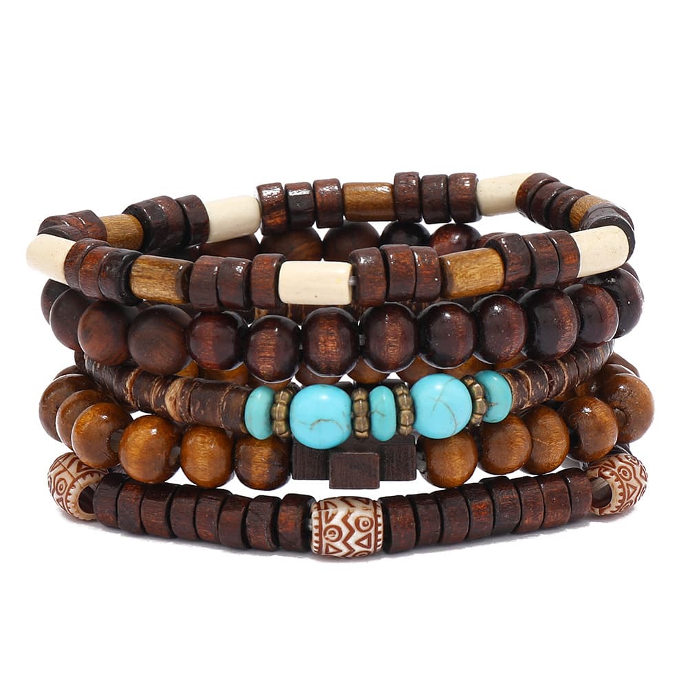 Juego de 5 pulseras de madera hechas a mano estilo retro