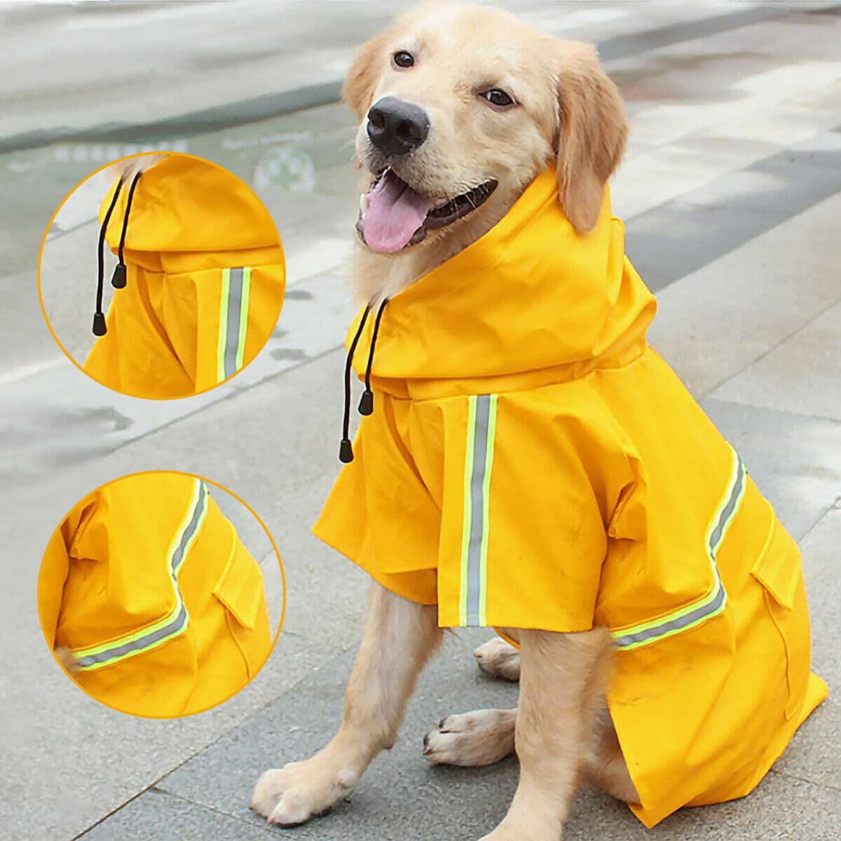 Impermeable para perros con franja reflectante y capucha